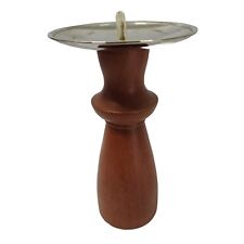 MCM Danish Modern Pillar Candle Holder Candlestick Teak Wood Pedestal 6.5 in picture