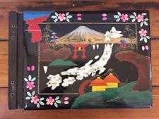 Vtg WWII Era Japanese Black Lacquer Mother Of Pearl Inlay Painted Photo Album picture