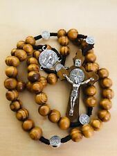 Saint Benedict Wooden Beads Rosary Necklace INRI Medal & Cross Catholic   picture