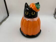 10 Strawberry Street Ceramic 12in Black Cat in Pumpkin Cookie Jar DD01B13002 picture