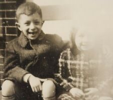 Vintage B&W 1940s Philadelphia Photo Happy Little Boy Sitting on Steps  picture