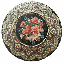 Vintage Mosaic Round Tin Container Floral Medallion Flower Made in Holland picture