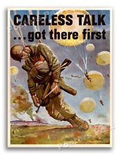 1944 Careless Talk - Paratrooper Vintage Style WW2 Poster - 24x32 picture
