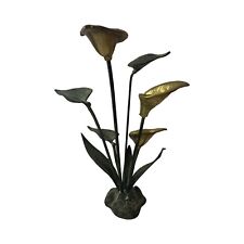 MCM Vintage Brass Copper Cala Lily Sculpture 1980s Table Leaves Floral Solid Art picture