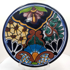 Hand Painted Mexican Folk Art Redware Pottery Plate Hanging Decor or Table 9.75