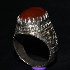 Authentic Old Near Eastern Silver Hakik Carnelian Ring with Inscription Bezel picture