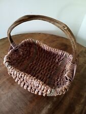 Antique Folk Art Rustic Gathering Basket* Raw Vine Handle* Vintage Woven* Pastel picture