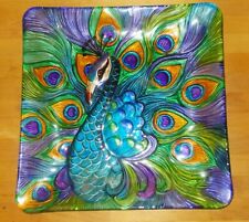 Vintage Tii Collections 12x12 Heavy Glass Peacock Beautiful Platter picture