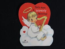 Vintage Valentines Day Card Die Cut Angel Playing Harp Hallmark C1765 picture