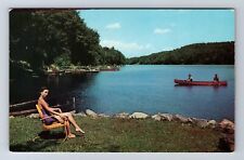 Babcock Lake NY-New York, Canoeing on Lake in Rensselaer County Vintage Postcard picture