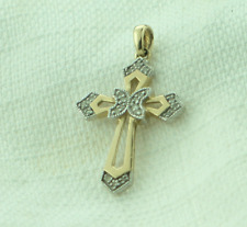 Estate 10K Yellow Gold Vintage 1/4 Carat Diamond Religious Cross Pendant picture
