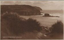 RPPC Perranporth dune grass driftwood bluff ocean England UK photo postcard A251 picture