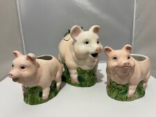 Vintage ceramic Pig tea pot, open creamer & sugar set LOT-rare find-unused GREAT picture