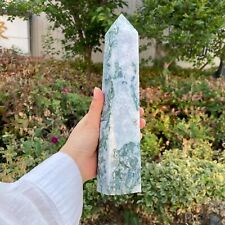 2.9LB 9.4'' Natural Moss Agate Obelisk Wand Point Quartz Crystal Rock Tower picture