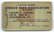1950 CIRCUS FANS ASSOCIATION OF AMERICA MEMBERSHIP CARD CHARLES JACKSON Z1672 picture