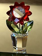 Swarovski Aster Flower Red Crystal In Clear Pot Figurine Happy Flower No Box picture