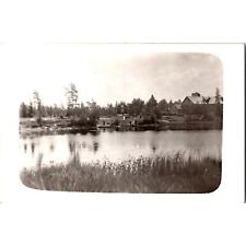 Vintage Postcard RPPC Lake with Home, People in Sweden 1900s Real Photo picture