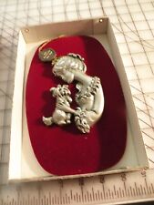 NIB Genuine 'Les Etains Du Prince' French Pewter Cameo GIRL HUGS DOG Silhouette picture