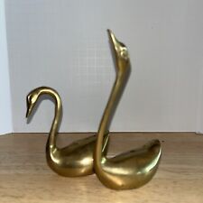 Vintage MCM Pair Miniature Brass Swans 3.5” & 5.5” picture