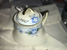 Vintage Meito China Sugar Bowl With Spoon Hand Painted Blue Flowers picture