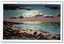 c1940 Moonlight On The Gulf Of Mexico Passenger Ship Galveston Texas TX Postcard picture