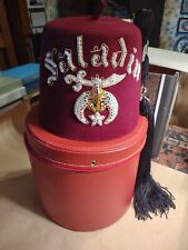 Vintage Masonic Shriners Jeweled Fez/ Case-Very Clean SaladinCrescent Pin picture