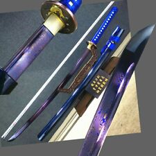 Japanese Sword Samurai Katana Sharp Blue Folded Damascus Steel Blade HandMade picture