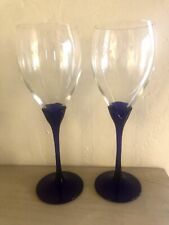 Tall Elegant Cobalt Blue Tulip Stem Wine Glasses Goblets 9.75