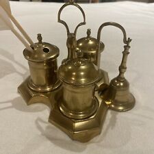 Antique Circa 1760-80 English Brass Inkwell w/ triangular base bell 3 pots picture
