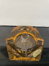 Julia Poland Vintage Art Deco MCM Duck  Ashtray Amber Cut To Clear Glass picture