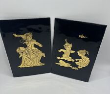 Asian Artwork Black Lacquer Enamel Gold Inlay- PAIRED picture