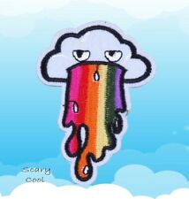 New Cloud Puking Rainbow Iron On Embroidered Gothic Biker Patch picture