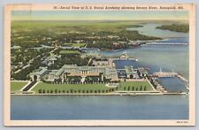 Aerial View U.S. Naval Academy Severn River Annapolis Maryland Linen Postcard picture