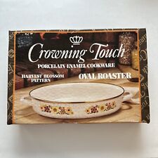 New Old Stock Vtg Crowning Touch Harvest Blossom Porcelain Enamel Oval Roaster picture