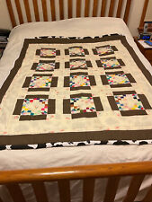 Vintage Handmade Machine Stitched Patchwork Quilt with Cow Print Backing picture