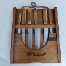 Vtg Old Hickory 6 Knife Set Tru-Edge Knives W Wall Mount W Hanger Ontario Knives picture