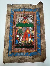 Vintage Mexican Amate Folk Art Bark Paper Bright Floral Angels Templte Painting picture