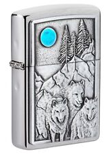 Zippo Wolf Pack and Moon Emblem Brushed Chrome Windproof Lighter, 49295 picture