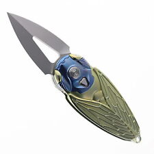 Rike Knife Cicada Flipper Folding Knife Gold Handle M390 Plain Edge RK-Cicada-G picture