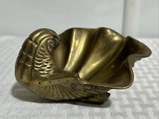 Vintage Mid Century Solid Brass Clam Conch Shell Scalloped Footed Dish 5