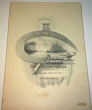 Rare Antique Belles Lettres Society, Dickinson College Opera House Card C.1887 picture