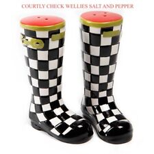 MacKenzie Courtly Check Wellies Salt & Pepper Childs Collectible Boots NIB picture