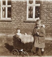 Antique Dolls in Baby Carriage Stroller & Cute Little Girl Antique Vintage Photo picture