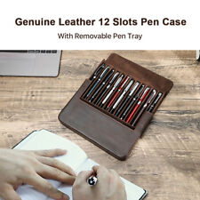 12 Slots Genuine Leather Pen Case Removable Pen Tray Holder Pencil Organizer Bag picture