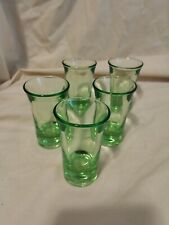 Vintage Green Depression Glass Shot Glasses Set of 5 Thick Bottom Very Nice  picture