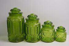 4 Vintage Moon and Stars Glass Canister Set Green Collectible LE Smith Jars picture