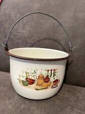 Vintage Cinsa Enamelware Bucket Pan Pale with Handle Mexico Kitchen Farm pattern picture