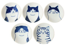 Mino ware Japan Ceramics Mini Round Plate / Dish Set of Five Japanese Cats Faces picture