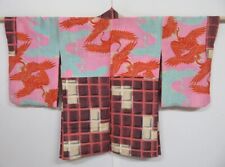 1217N01z450 Vintage Japanese Kimono Silk MEISEN HAORI Coral pink Block picture