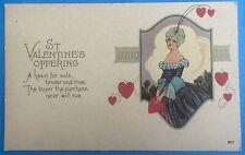 Vintage St. Valentine’s Offering Postcard 1900s – Art Deco Lady Holding Heart picture